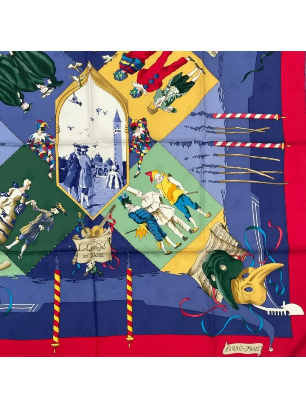 Hermes Carre 90 Carnaval de Venise Carnival of Venice Scarf Silk 100% Blue - Picture 3 of 5